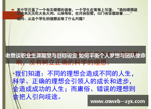 老詹谈职业生涯期望与目标设定 如何平衡个人梦想与团队使命 老詹谈职业生涯期望与目标设定 如何平衡个人梦想与团队使命